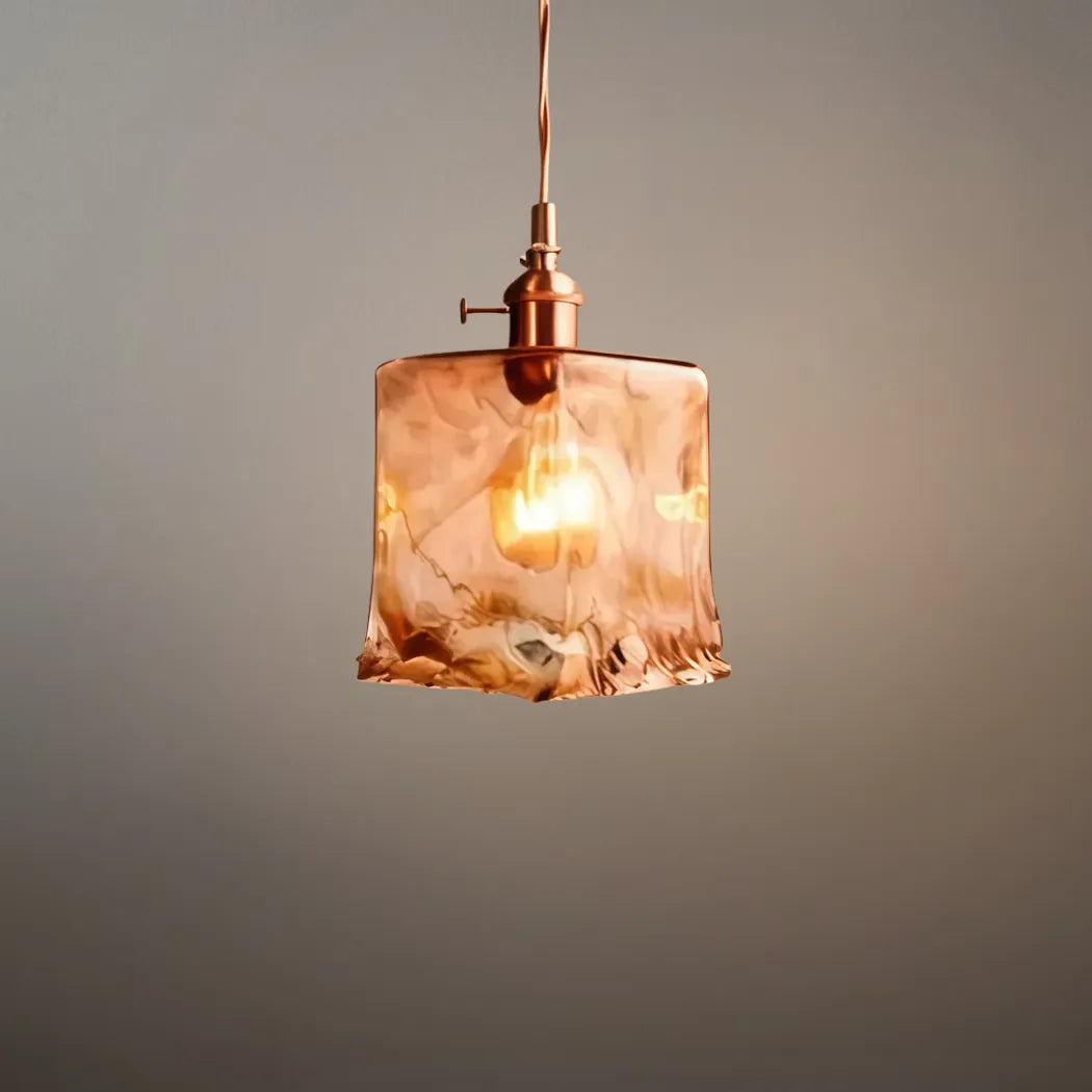 Vetro Retro Pendant Light – Amber Glass/Metal Fixture for Dining Room